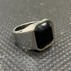 ブラックオニキス スクエアリング  鏡面仕上げ シルバー