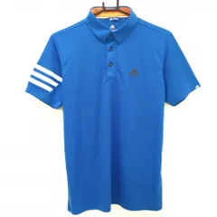 【超美品】アディダス 半袖ポロシャツ ブルー×白 袖3ライン adicross メンズ S/P ゴルフウェア adidas