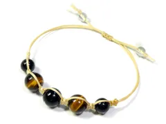 編み込み ブレスレット イエロータイガーアイ オニキス メンズ パワーストーン 天然石(ベージュ)