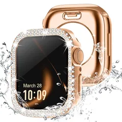 【新品】 Missair コンパチブル アップルウォッチ カバー キラキラ Apple Watch カバー 防水ケース ダブルダイヤモンド 保護フィルム付き 一体型 IP68完全防水 レディース iWatch ケース Series 6 5 4 SEに対応  0
