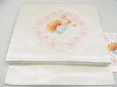 平和屋着物◎九寸名古屋帯　総刺繍　洋花唐草文　銀糸　逸品　DAAC3188mz