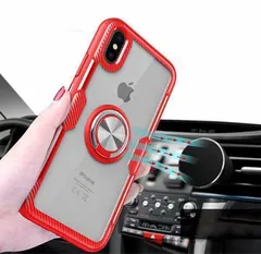 iPhone 11 pro max　ケース　耐衝撃　TPU　車載ホルダー　リング付き　赤半透明