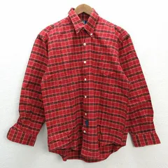 y■90'S 古着■ラルフローレン/Ralph Laurenチェック柄 長袖ボタンダウンシャツ■赤系【M】MENS/126【中古】