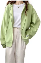 emu's mimi(エムズ ミミ) ジップパーカー レディース かわいい ゆったり 秋 冬 オシャレ( グリーン,  L)