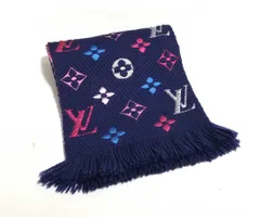美品 ルイヴィトン マフラー エシャルプ・ロゴマニア ネイビ－