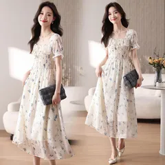 リゾートワンピース 海外 旅行 海 花柄ワンピース レディース ドレス シフォンワンピース 夏ワンピース フレア 半袖 春夏 エレガント ファッション デート パーティー 演奏会 通勤 日常服skwydy04