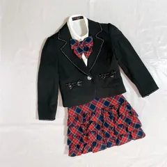 hiromichi nakano ヒロミチナカノ 女の子 子供用 スーツ 120㎝ ブラック レッド ホワイト チェック フリル リボン ティアード かわいい