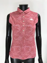 【USED】Kappa カッパ ポリエステル ノースリーブ ポロシャツ ロゴ刺繍 総柄 ピンク レディース M ゴルフウェア