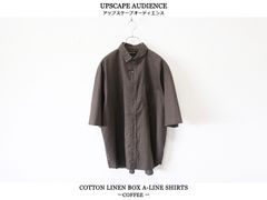 【SALE】Upscape Audience / 綿麻ワッシャーキャンバスボタンダウンボクシーAラインハーフシャツ -COFFEE