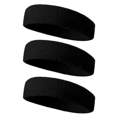 【在庫セール】ヘッドバンド ヘアバンド 汗止め コットン素材 通気性 伸縮性 吸汗速乾 抗菌防臭 無地 髪留めらかい スポーツターバン 肌触りが柔らかい ランニング ダンス ヨガ ジョギング 男女兼用 (ブラック＋ブラック＋ブラック)