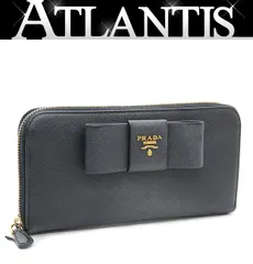 【広尾店】 プラダ PRADA リボン ラウンドファスナー長財布 サフィアーノレザー 黒 1Ｍ0506 【16080】