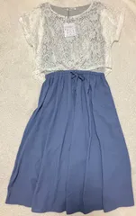 【タグ付き】　OLIVE des OLIVE　花レース　ドッキング　半袖ワンピース　切り替え　かわいい　フリフリ　花柄