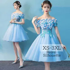 ドレス パーティードレス ブルー 青 ナイトドレス オフショルダー 結婚式 大きいサイズ 謝恩会 XS S M L XL LL 2XL XXL 3XL XXXL 姫系 プリンセス 豪華 紐タイプ ロング丈 パーティー 発表会 ガーリー 花柄