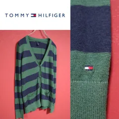 TOMMY HILFIGER 袖ロゴ刺繍 ボーダー柄 デザイン カーディガン