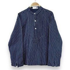 【フォロワー様クーポン配布中！】ユーロ バンドカラー コットン ストライプ 総柄  長袖  フィッシャーマンスモック fishermen smock  プルオーバーシャツ フィッシャーマンシャツ ハーフボタン ワークシャツ メンズ【S30】