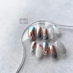 ネイルチップ チップ 韓国 ミラーネイル 水色 ピンク キラキラ