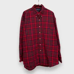 ☆90s☆RalphLauren☆ラルフローレン☆BIG SHIRT☆チェック柄シャツ☆ビッグシャツ☆レッド系☆L☆H24M