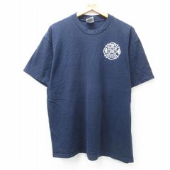 XL/古着 リー Lee 半袖 ビンテージ Tシャツ メンズ 90s 消防署 コットン クルーネック 紺 ネイビー 25jul07 中古