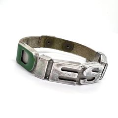 DIESEL ディーゼル レザー ロゴブレスレット グリーン