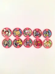 妖怪ウォッチ　妖怪メダル　赤(red)　10枚セット　ろくろ首　きらめ鬼　ぬえ　大やもり　八百比丘尼　大くだん　風魔猿　麒麟　あかなめ　くだん　中古品　1枚からでも売ります