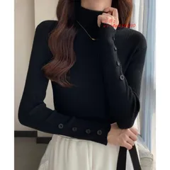 タートルネックニットトップス 袖口ボタン vii4w456690