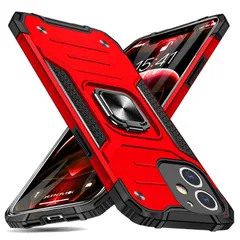 iPhone 11 用 ケース リング付き 衝撃吸収 耐衝撃 落下防止 米国軍事MIL標準取得 スタンド機能 PC+TPU 二重構造 防塵 薄型 軽量 一体型 360度回転 全面保護カバー アイフォン 11 用 ケース 赤 MJJ-1051-17-