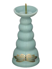 【数量限定】3.0寸 青磁上金ハスロー立 ブルー ろうそく立て マルエス 仏具のマルエス(Maruesu)