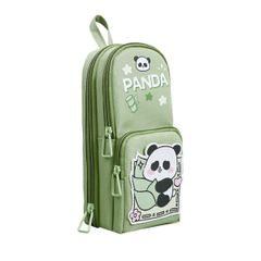 新品 [EFFORTS]パンダ 筆箱 ペンケース 可愛い ハンドル付き 筆入れ 大容量ペンケース ツールペンケース 文房具収納 文房具ケース 文具ケース 文具収納 小物収納 小物入れ ふでばこ 収納バッグ 多機能 大容量 中学生 小学生 学生用 子供用 (グリ