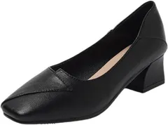 Lopis 歩きやすい 痛くない パンプス レディース 靴 スクエアトゥ 4cm ヒール 履きやすい シューズ オフィス 通勤 走れる 軽量( ブラック,  24.0 cm)