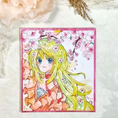 春色メロディ ᯽ 手描きイラスト ᯽ 水彩色鉛筆 色紙 原画