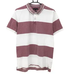 トミーヒルフィガー 半袖ポロシャツ 白×ボルドー系 ボーダー REGULAR FIT コットン100％ メンズ L ゴルフウェア Tommy Hilfiger Golf