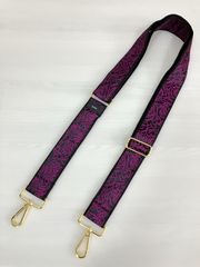ハンドメイド＊ショルダーストラップ ジャガードブラックピンクローズ(932)