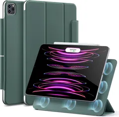 ESR iPad Pro 12.9 (第6/5/4世代)  iPad Air 13インチ 専用カバー マグネットス吸着式  三つ折りスタンド オートスリープ・ウェイク 磁気ケース グリーン AL348