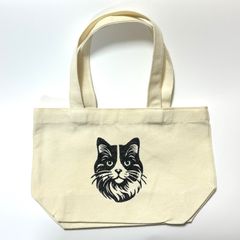 はちわれ猫の刺しゅうトートバッグ（小）