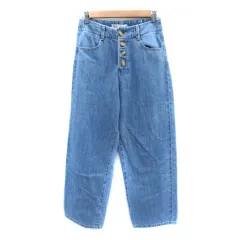 ザラ ZARA デニムワイドパンツ ジーンズ ロング丈 ボタンフライ 34 XS 水色 ライトブルー /SM48