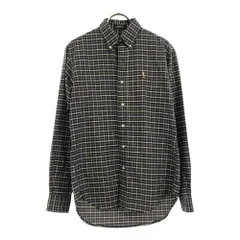 ポロバイラルフローレン 80s USA製 ヴィンテージ ボーイズ規格 緑タグ チェック柄 長袖 ボタンダウンシャツ L ネイビー系 Polo by Ralph Lauren メンズ