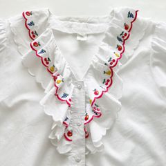 刺繍 ブラウス フリル シャツ レディース ホワイト 白 ヴィンテージ 古着 【UR-0731】