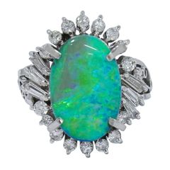 本物 オパール 3.72ct ダイヤモンド 0.495ct Pt900 リング 指輪 13号 プラチナ ブルー アクセサリー ジュエリー 中古 【フォロー割】