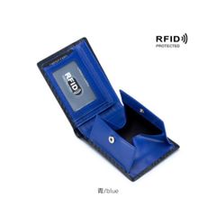 ☆二つ折り財布 本革 コンパクト薄型カーボン 黒 青 a043