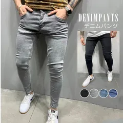 未使用 メンズ デニムパンツ スキニーパンツ ジーパン ダメージジーンズ ストレッチパンツ カジュアル ロング丈 ジーンズ 2024年新作 春秋dengyue01