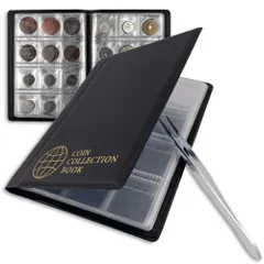 新品 CREATERA コインアルバム スーベニアメダルケース 120枚収納 先端ゴムピンセット付 大容量 硬貨 記念硬貨 古銭 メダル 貨幣 切手 トークン コンパクト 持ち運び便利 PUレザー 防湿 防塵 保護ケース ブラック