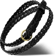 Harewith ベルト レディース 本革 細ベルト ゴルフ スーツ長さ調整可能 柔らかい 軽量(ブラックメッシュ,  Free Size)