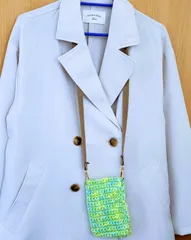 ⭐大特価⭐新品、未使用 スマホショルダー パステルグリーンマルチカラー アクリル毛糸