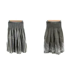 コムサマチュア Comme ca Mature フレアスカート ミモレ丈 ストライプ柄 花柄 リバーシブル F カーキ オフホワイト /HO36