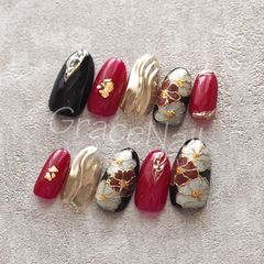 No.925 現品販売！ネイルチップ 成人式卒業式袴着物和柄振袖 - メルカリ