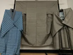 平和屋着物●男性　紬　アンサンブル　長襦袢(袷)セット　色無地　黒橡色　高島屋扱い　正絹　逸品　AAAW9233zg