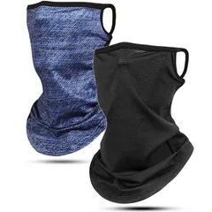 [Andeor] 《2枚セット》フェイスカバー uvカット 夏用【接触冷感-5℃・付けていないような呼吸で楽】ネックガード 冷感 ネックウォーマー 日焼け防止 (ブラック+混ダークブルー)