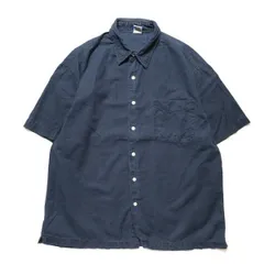 00's オールドネイビー リネン×コットン ボックスシャツ 半袖 (M) 紺系 無地 00年代 旧タグ オールド GAP ギャップ OLD NAVY 2005年製 アメリカ古着 USED  ビンテージ ヴィンテージ