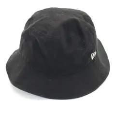 NEW ERA ニューエラ ロゴ刺繍 バケット ハット S-M ブラック 帽子 メンズ 古着