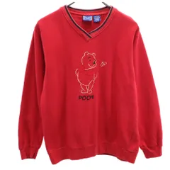 ディズニー 90s オールド くまのプーさん 長袖 Vネック スウェット トレーナー S レッド Disney Pooh メンズ